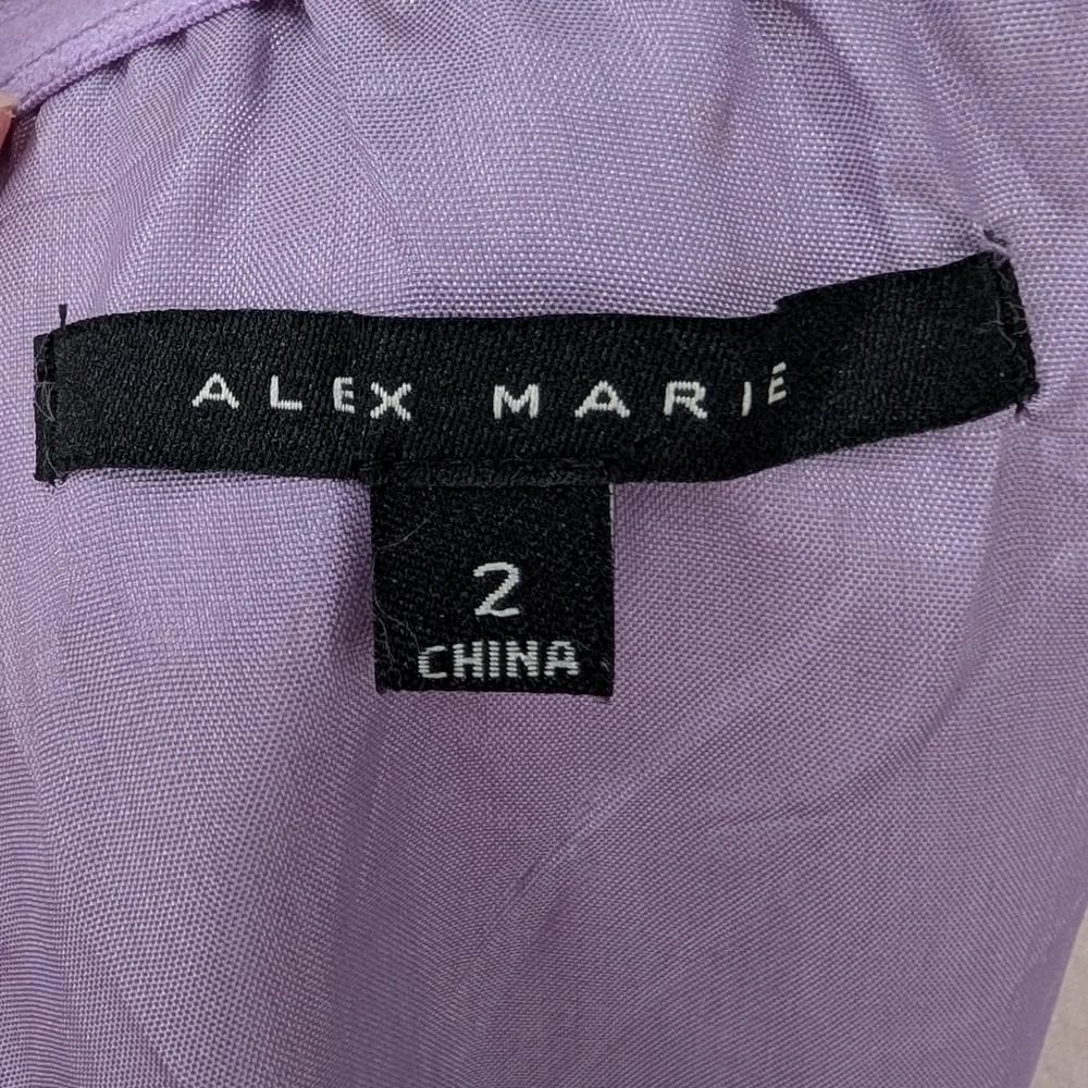 Alex Marie Purple Cream Green Floral Pleated Satin Knee Length Cocktail Dress 2